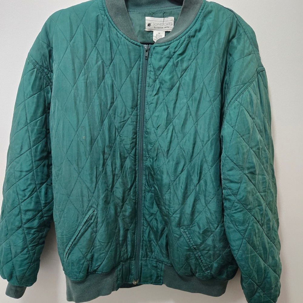 Vintage Sophisticates by Jonathan Martin Silk Quilted Bomber Jacket Teal XL